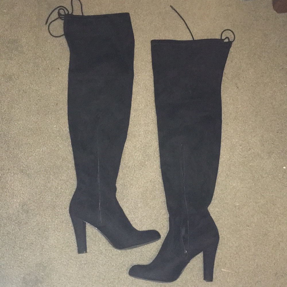 Black suede thigh high boots!